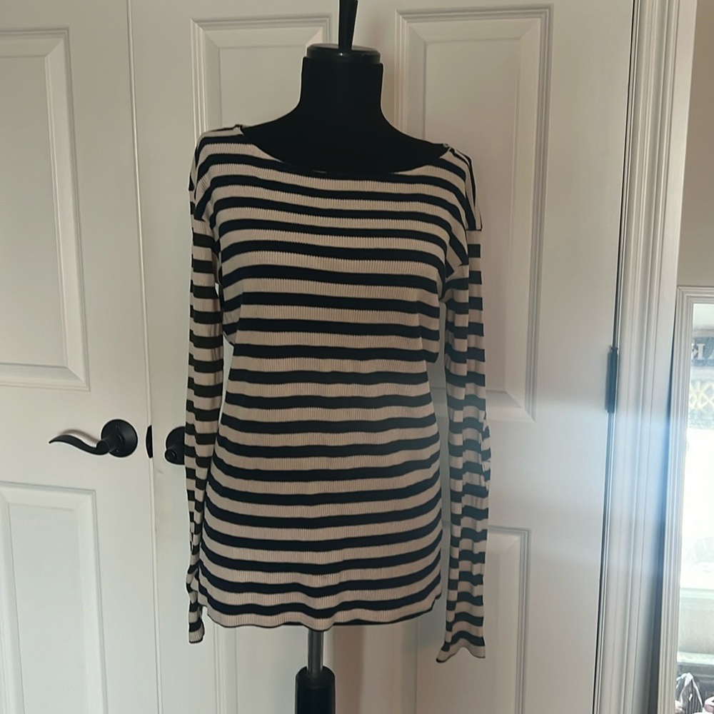 Micheal Stars.  -  Navy & White striped shirt  size large
